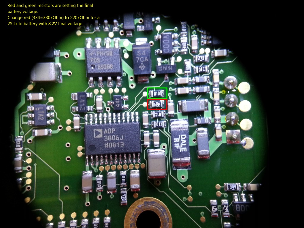 FSH6 battery charger circuit modification for 2S Li-Io battery.