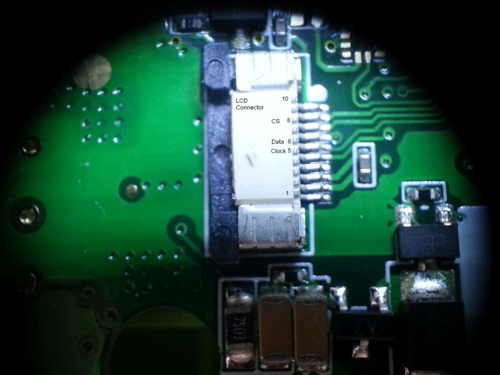 LCD connector pinout to pickup signals for Arduino Nano.