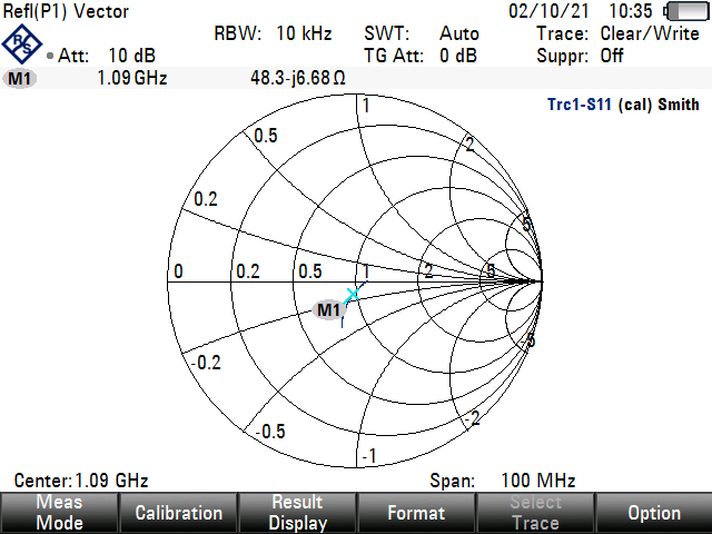 Smith chart 48.3 Ohm @ 1090 MHz