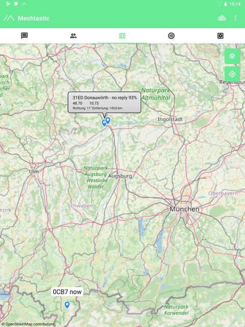 Map view in Meshtastic app